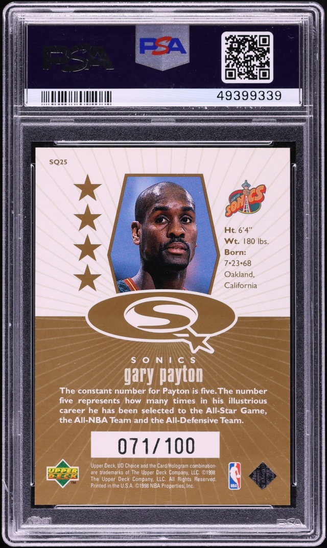 1998 Upper Deck Choice Starquest Gold Gary Payton /100 #SQ25 PSA 9 MINT - Photo 2