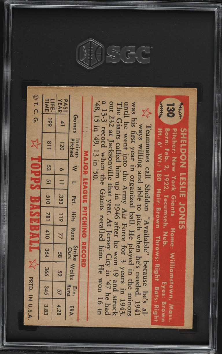 1952 Topps Sheldon Jones #130 SGC AUTH