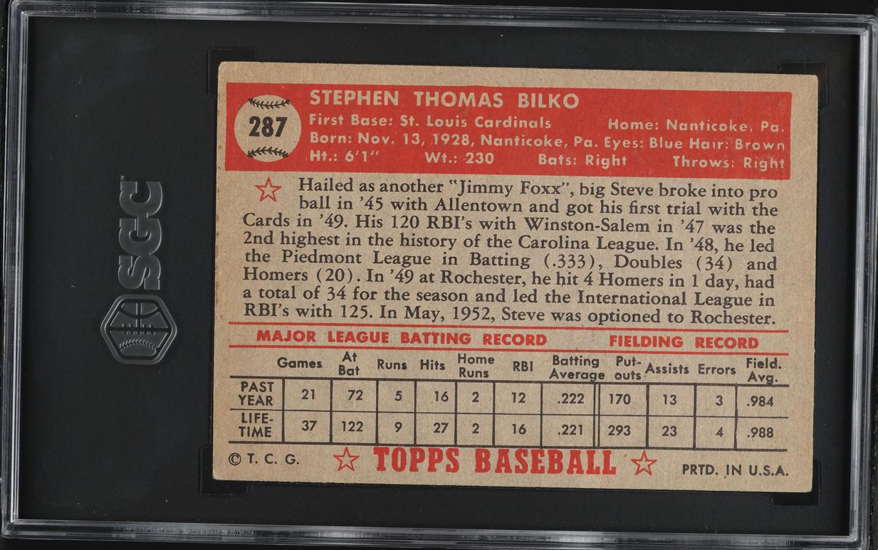 1952 Topps Steve Bilko #287 SGC 3 VG