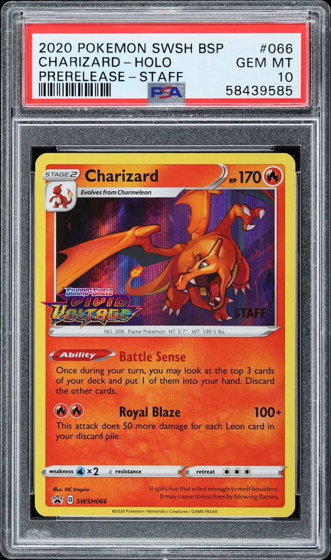 2020 Pokemon Sword & Shield Vivid Voltage Prerelease Staff Holo Charizard #66 PSA 10 GEM MINT