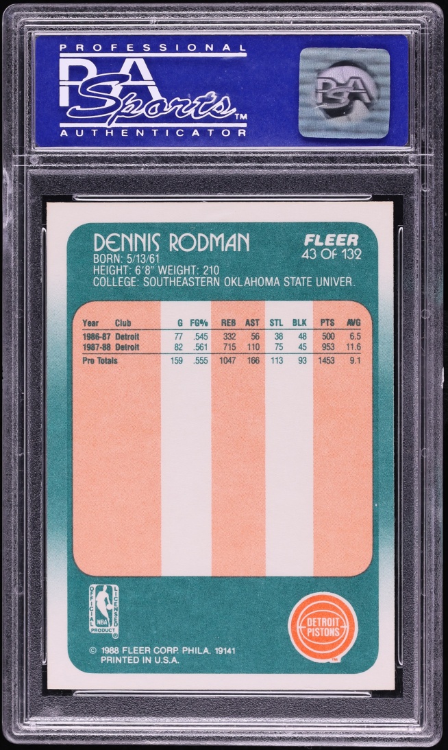 1988 Fleer Basketball Dennis Rodman ROOKIE #43 PSA 10 GEM MINT