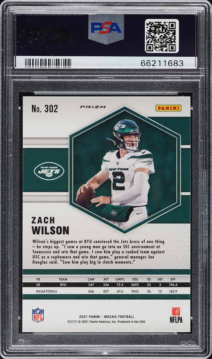 2021 Panini Mosaic Green Zach Wilson ROOKIE #302 PSA 10 GEM MINT