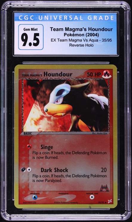 2004 Pokemon EX Magma Vs Team Aqua Reverse Holo Team Magma's Houndour #35 CGC 9.5 GEM MINT