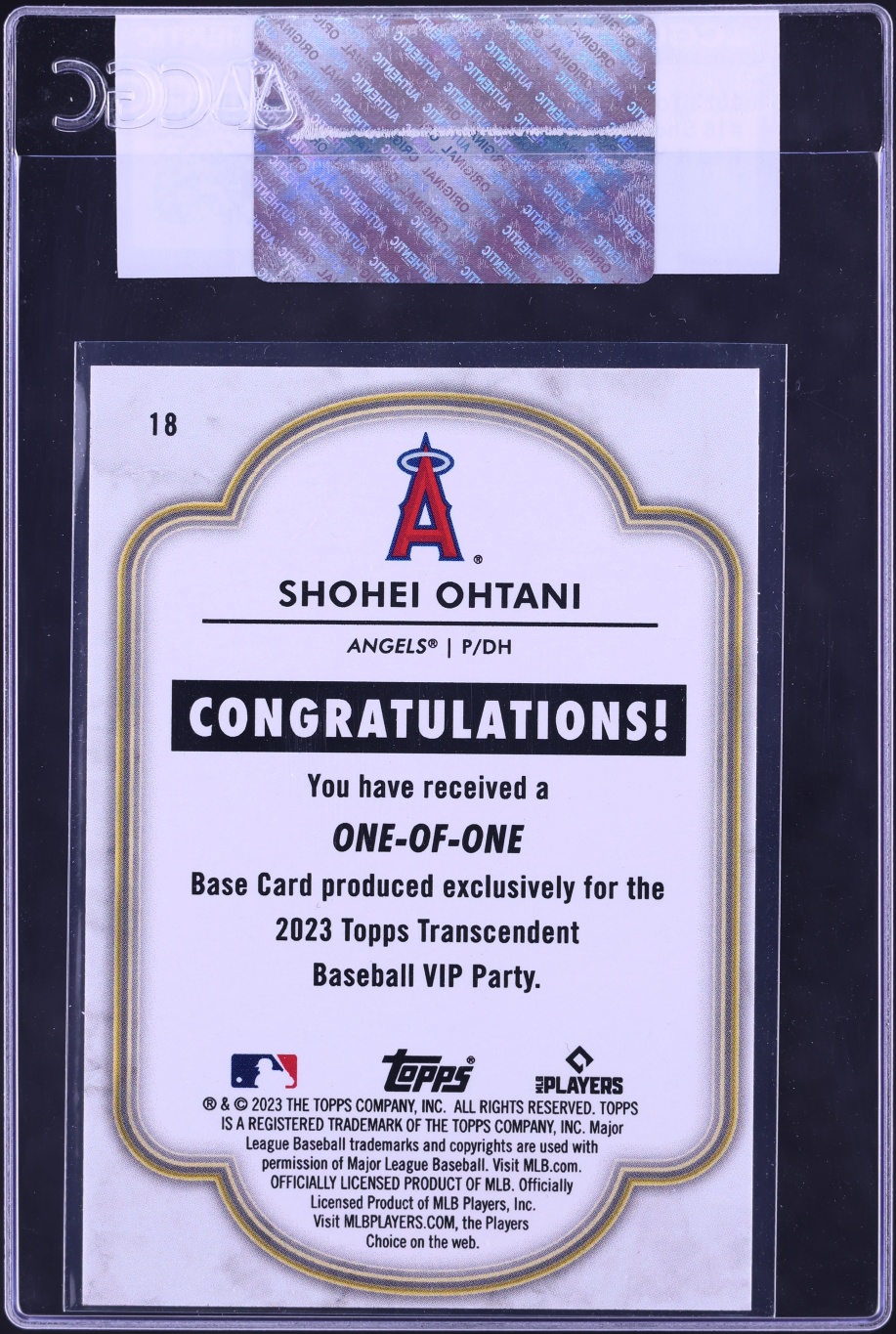2023 Topps Transcendent VIP Party Red & Yellow 1/1 Shohei Ohtani #18 CGC AUTH