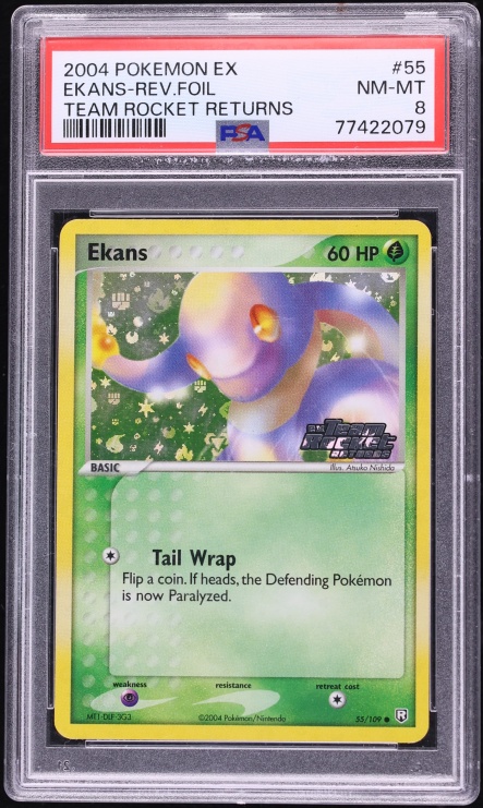 2004 Pokemon EX Team Rocket Returns Reverse Holo Ekans #55 PSA 8 NM-MT