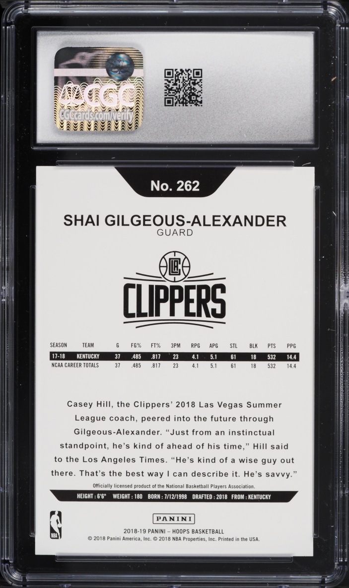 2018 Hoops Shai Gilgeous-Alexander ROOKIE #262 CGC 10 GEM MINT