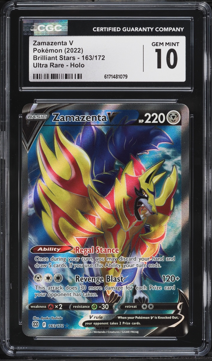 2022 Pokemon Sword & Shield Brilliant Stars Full Art Zamazenta V #163 CGC 10 GEM MINT