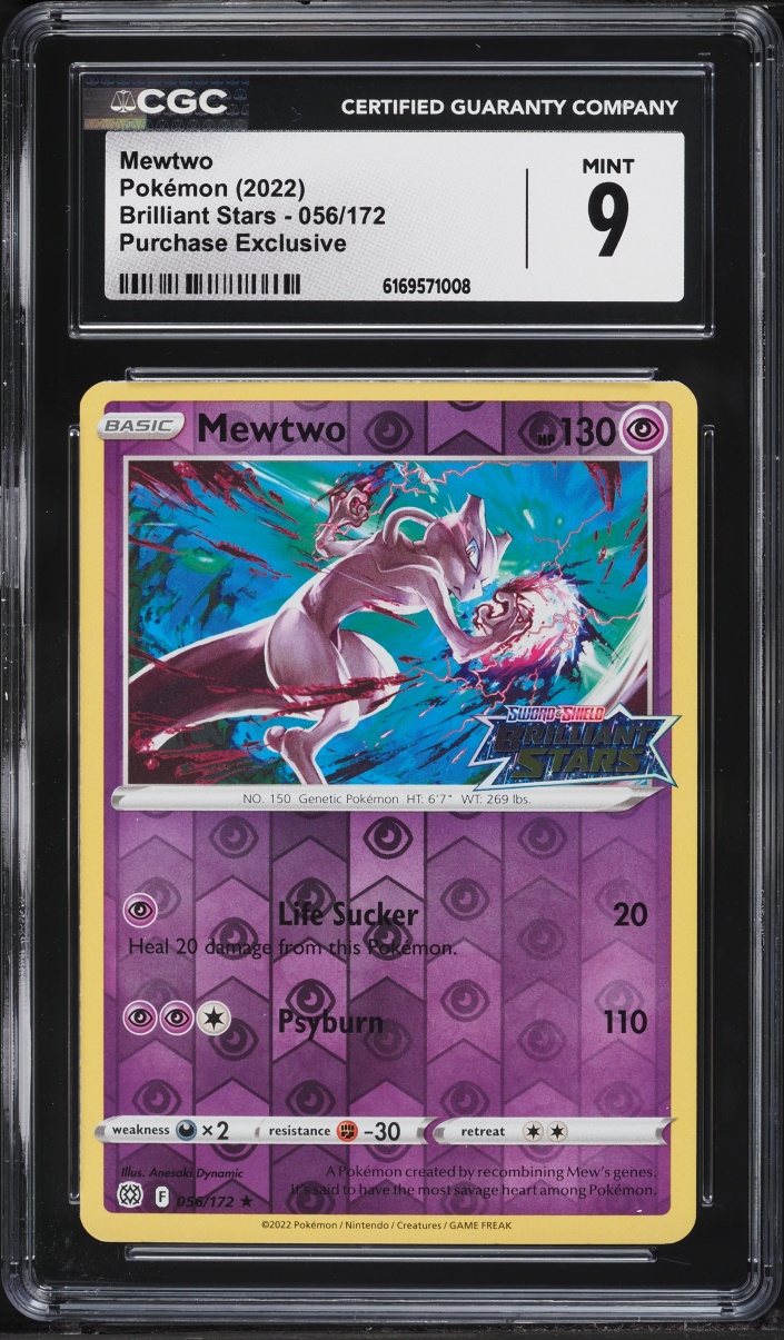 2022 Pokemon Sword & Shield Brilliant Stars Purchase Exclusive Mewtwo #56 CGC 9 MINT