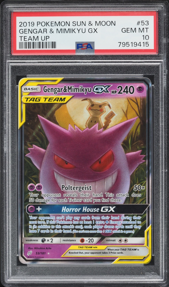 2019 Pokemon Sun & Moon Team Up Holo Gengar & Mimikyu GX #53 PSA 10 GEM MINT