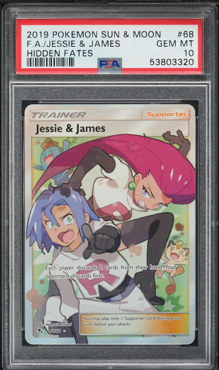 2019 Pokemon Sun & Moon Hidden Fates Full Art Jessie & James #68 PSA 10 GEM MINT - Main Image