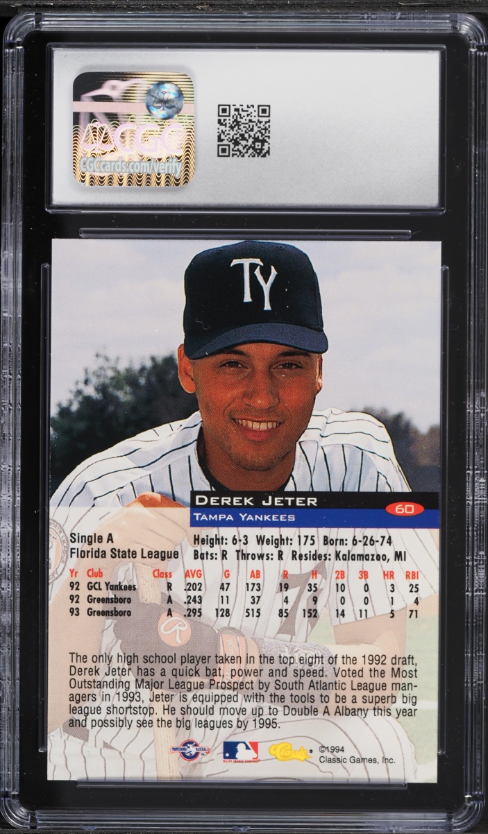 1994 Classic Derek Jeter ROOKIE #60 CGC 10 GEM MINT