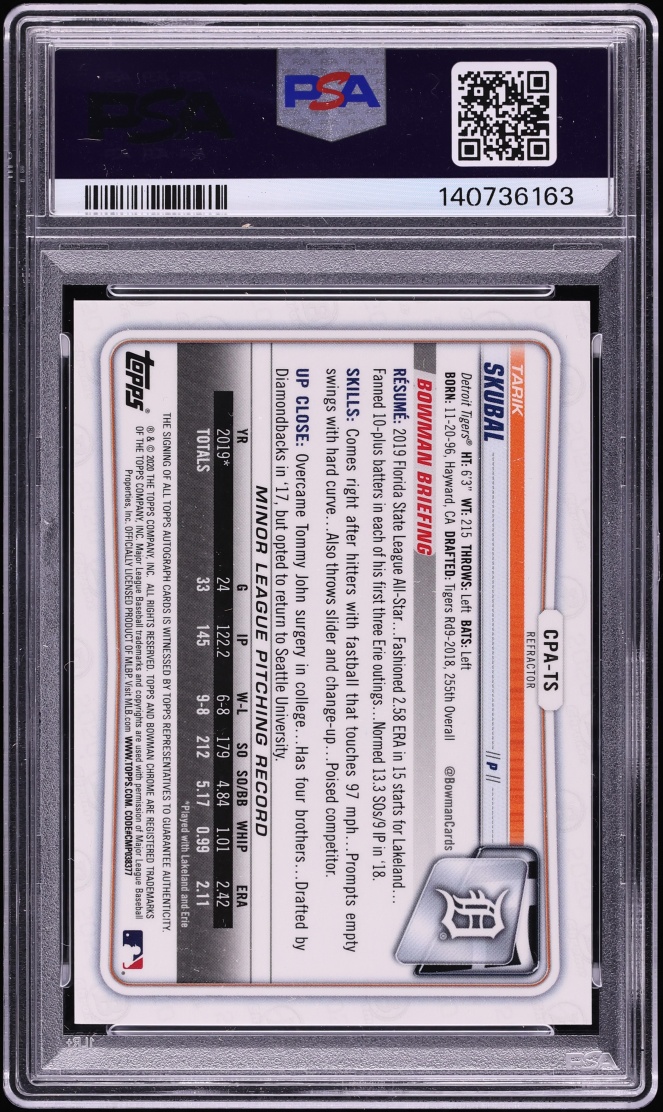 2020 Bowman Chrome Refractor Tarik Skubal PROSPECT AUTO /499 #CPA-TS PSA 10 GEM MINT