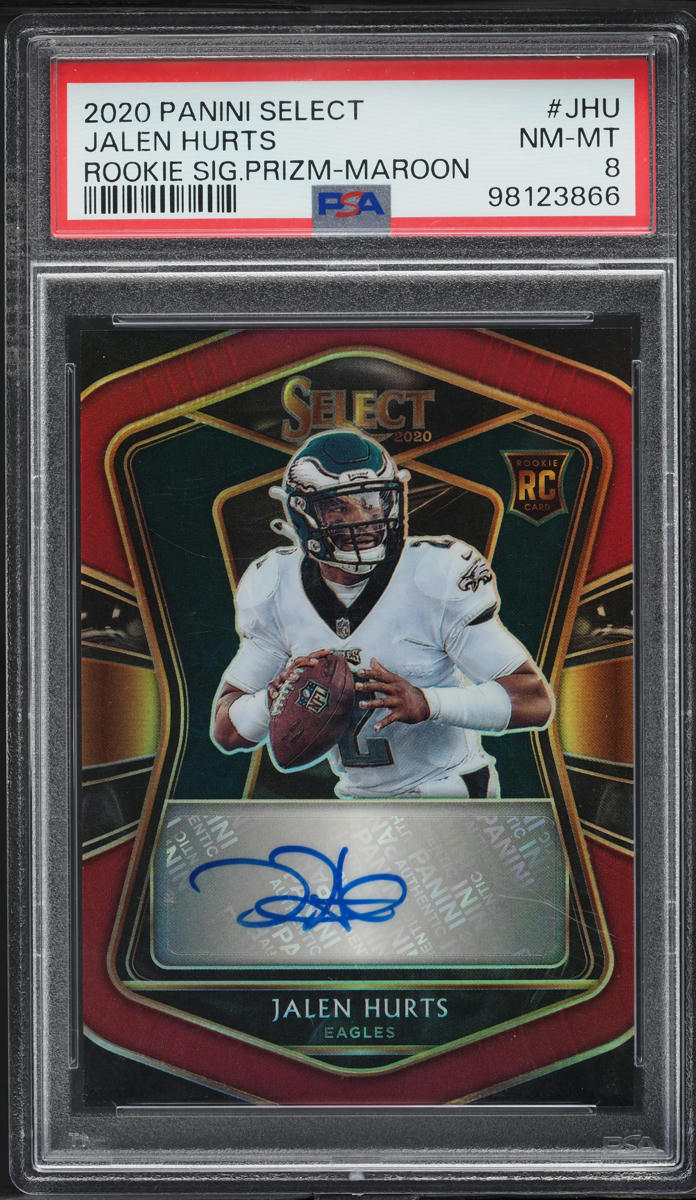 2020 Select Signatures Maroon Prizm Jalen Hurts ROOKIE AUTO /60 #RS-JHU PSA 8