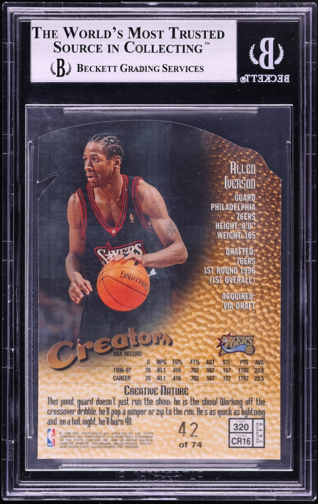 1997 Finest Creators Gold Embossed Refractor Die-Cut Allen Iverson /74 #320 BGS 8.5 NM-MT+ - Photo 2