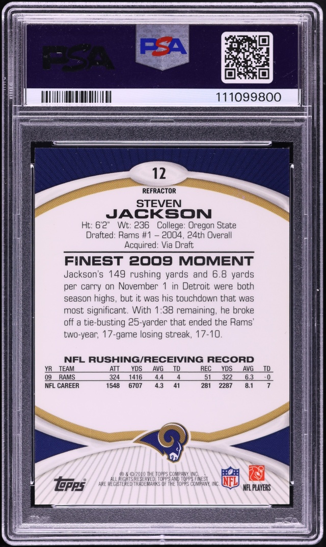 2010 Finest Superfractor Steven Jackson 1/1 #12 PSA 6 EXMT - Photo 2