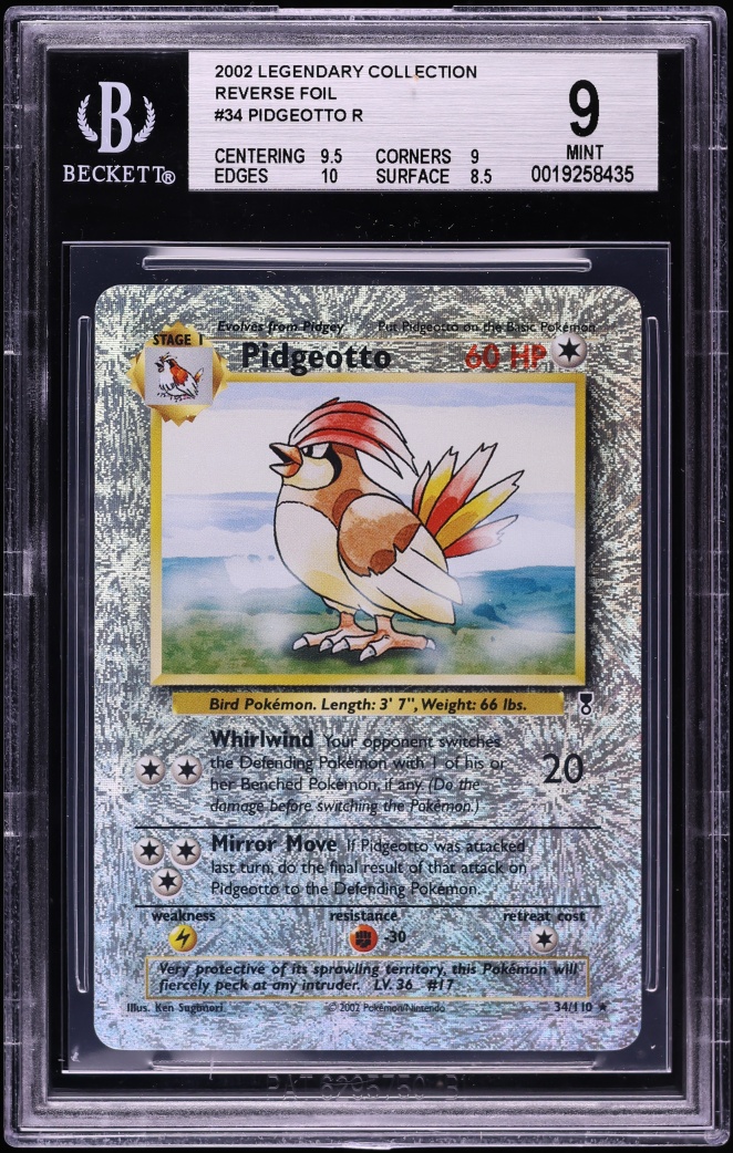 2002 Pokemon Legendary Collection Reverse Holo Pidgeotto #34 BGS 9 MINT