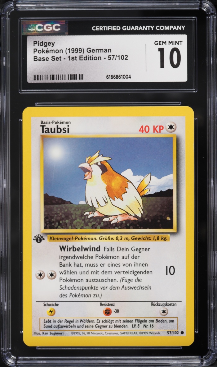 1999 Pokemon German Base Set 1st Edition Pidgey #57 CGC 10 GEM MINT