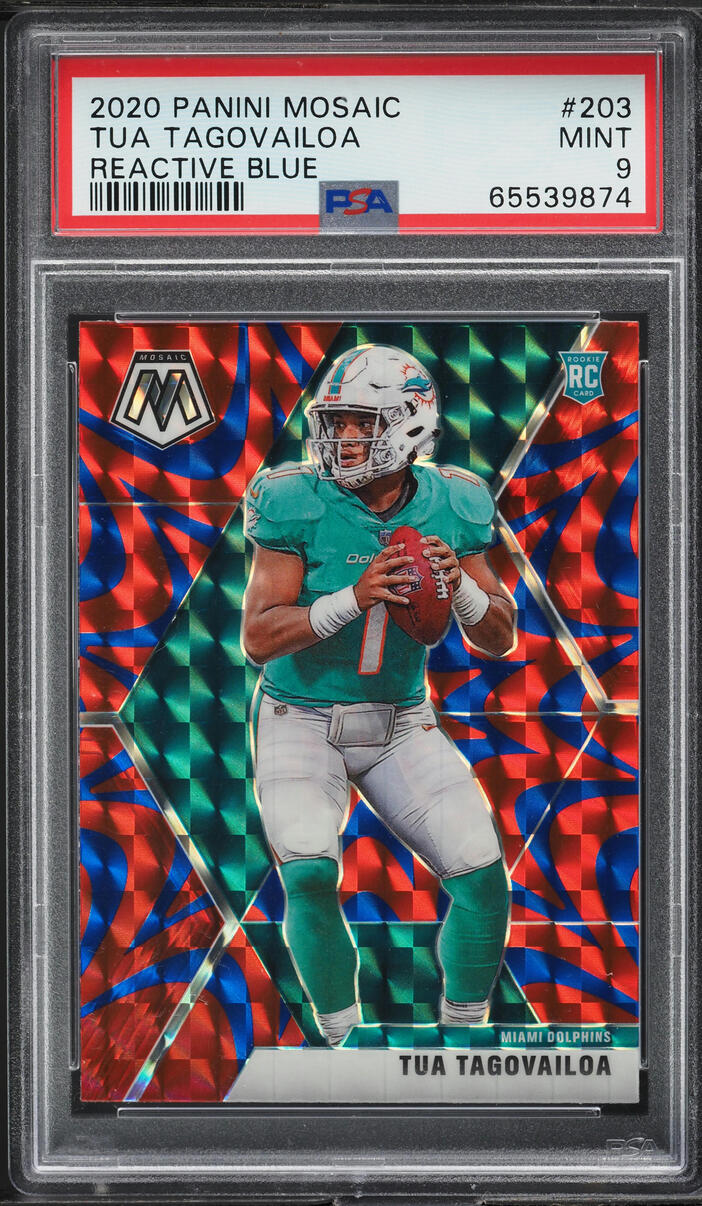 2020 Panini Mosaic Reactive Blue Tua Tagovailoa ROOKIE #203 PSA 9 MINT