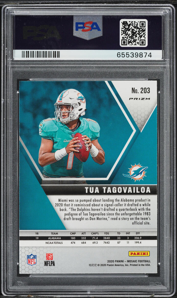 2020 Panini Mosaic Reactive Blue Tua Tagovailoa ROOKIE #203 PSA 9 MINT