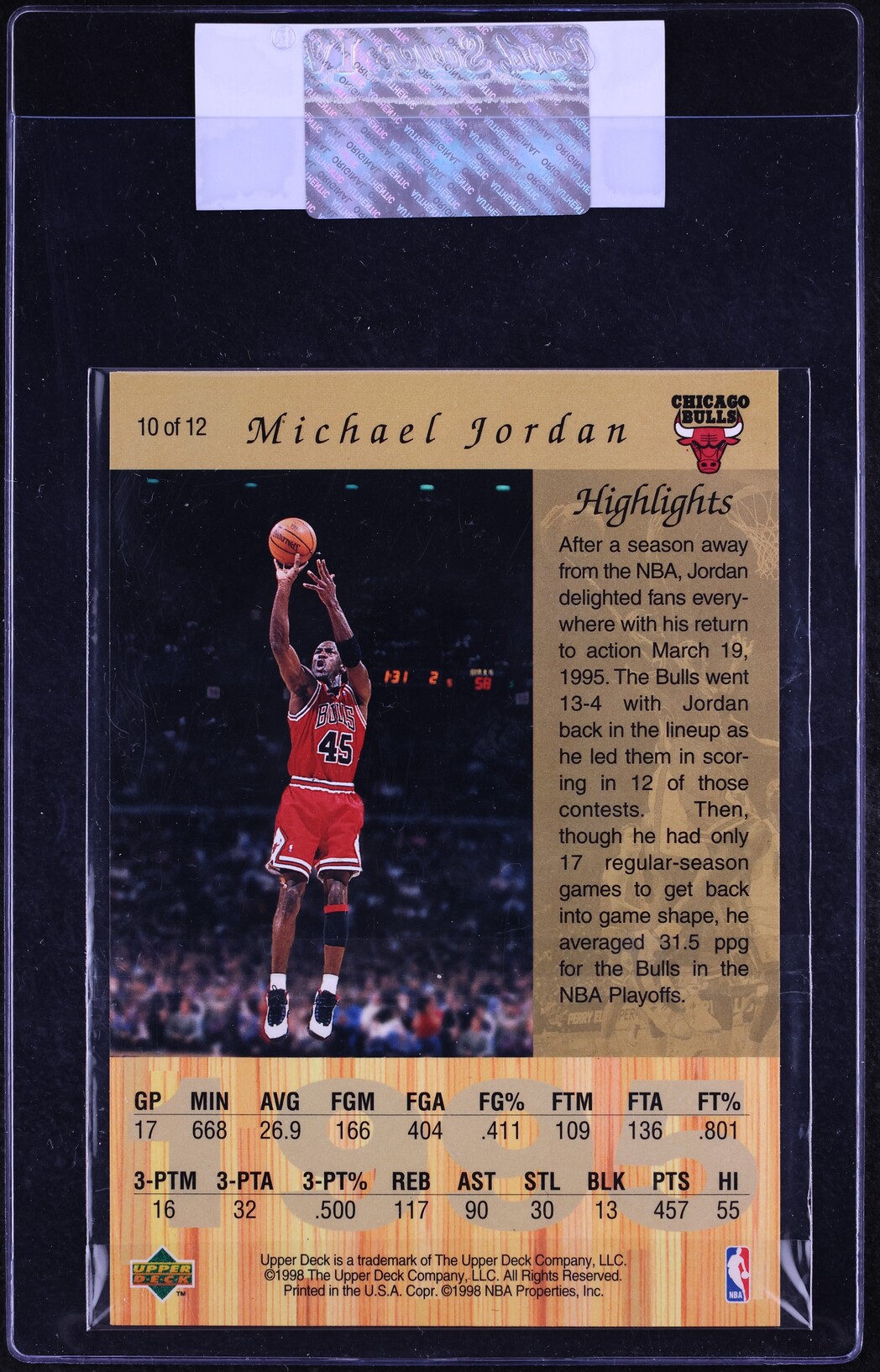 1998 Upper Deck Gatorade Michael Jordan #10 CGC AUTH