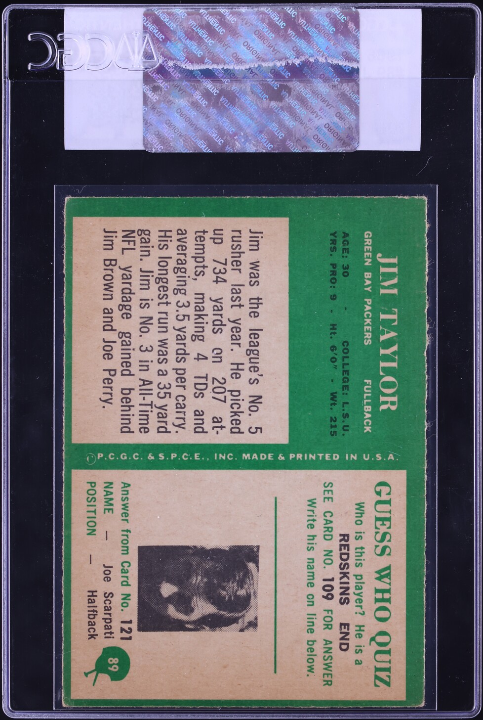 1966 Philadelphia Jim Taylor #89 CGC AUTH