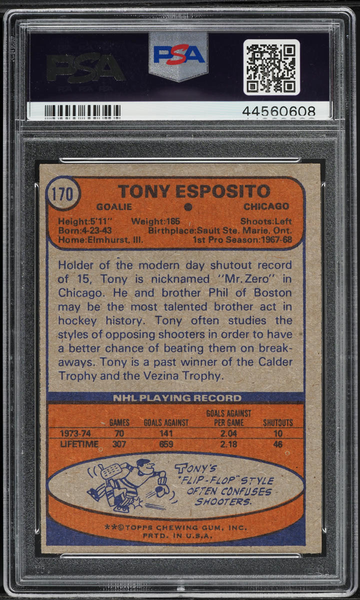 1974 Topps Hockey Tony Esposito #170 PSA 8 NM-MT