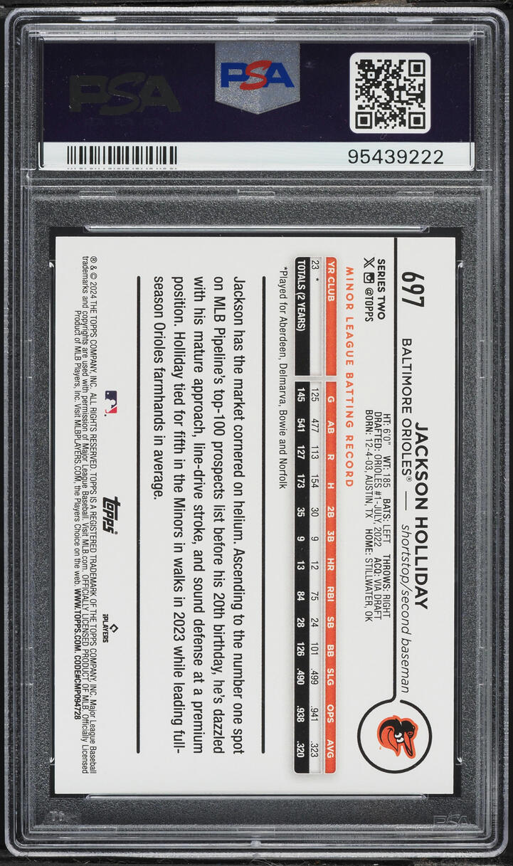 2024 Topps SP Fun Face Jackson Holliday ROOKIE #697 PSA 10 GEM MINT
