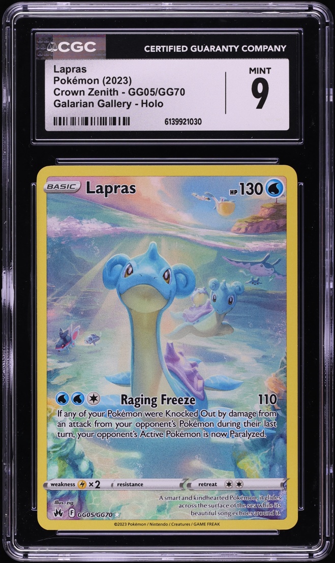 2023 Pokemon Sword & Shield Crown Zenith Full Art Lapras #GG05 CGC 9 MINT