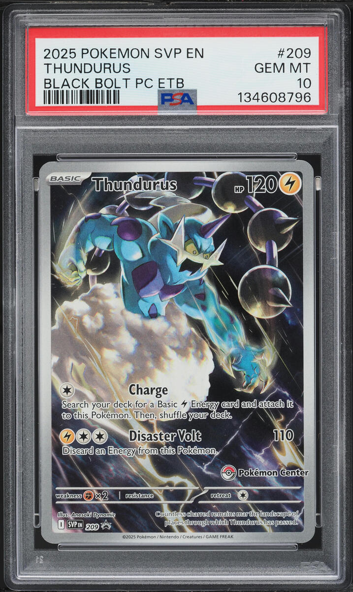 2025 Pokemon Scarlet & Violet Promo Black Bolt Center ETB Full Art Thundurus #209 PSA 10 GEM
