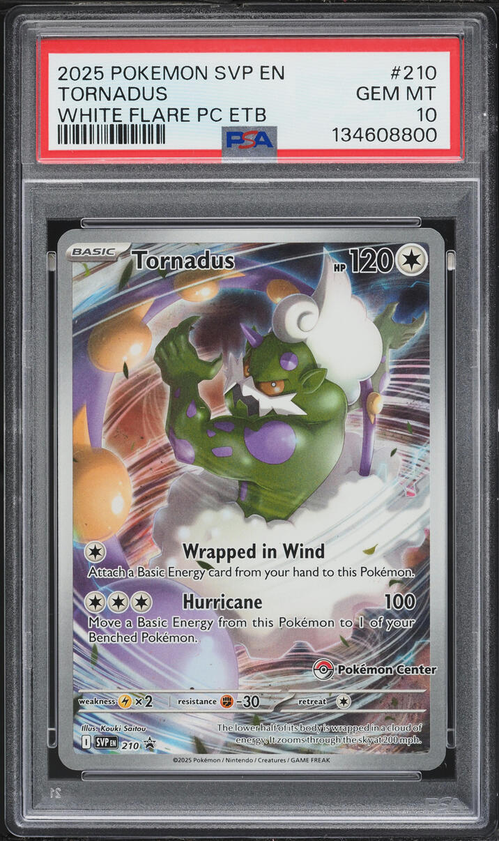 2025 Pokemon Scarlet & Violet Black Star Promo White Flare Center ETB Tornadus #210 PSA 10 GEM