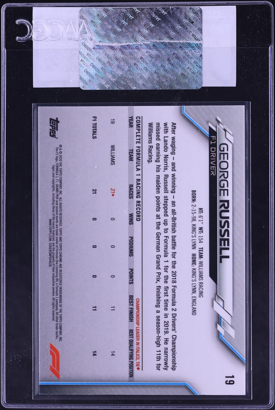 2020 Topps Chrome Formula 1 F1 George Russell ROOKIE #19 CGC AUTH