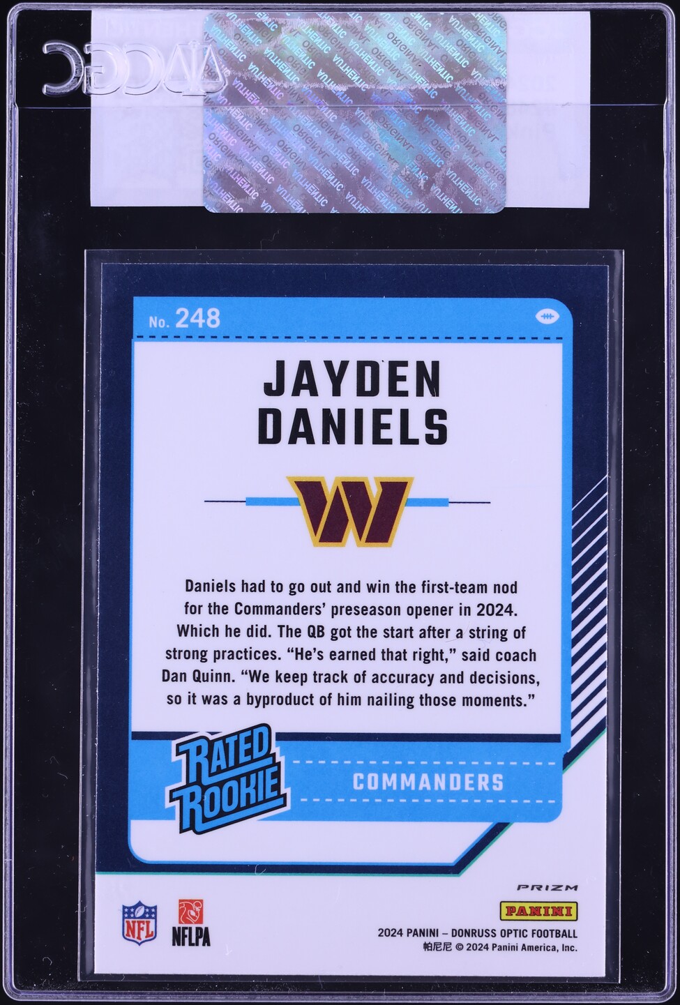2024 Donruss Optic Pink Jayden Daniels ROOKIE #248 CGC AUTH