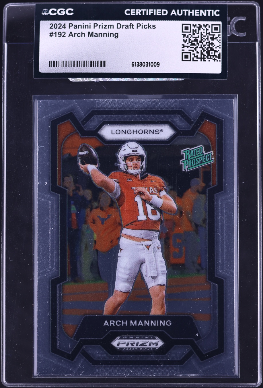2024 Panini Prizm Draft Picks Arch Manning ROOKIE #192 CGC AUTH