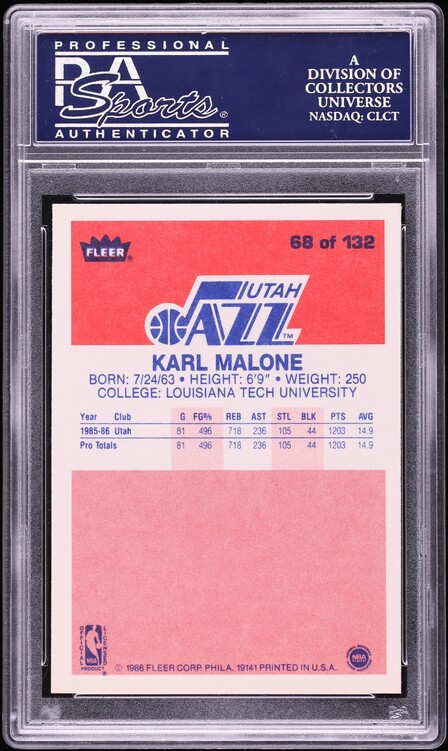 1986 Fleer Basketball Karl Malone ROOKIE #68 PSA 10 GEM MINT