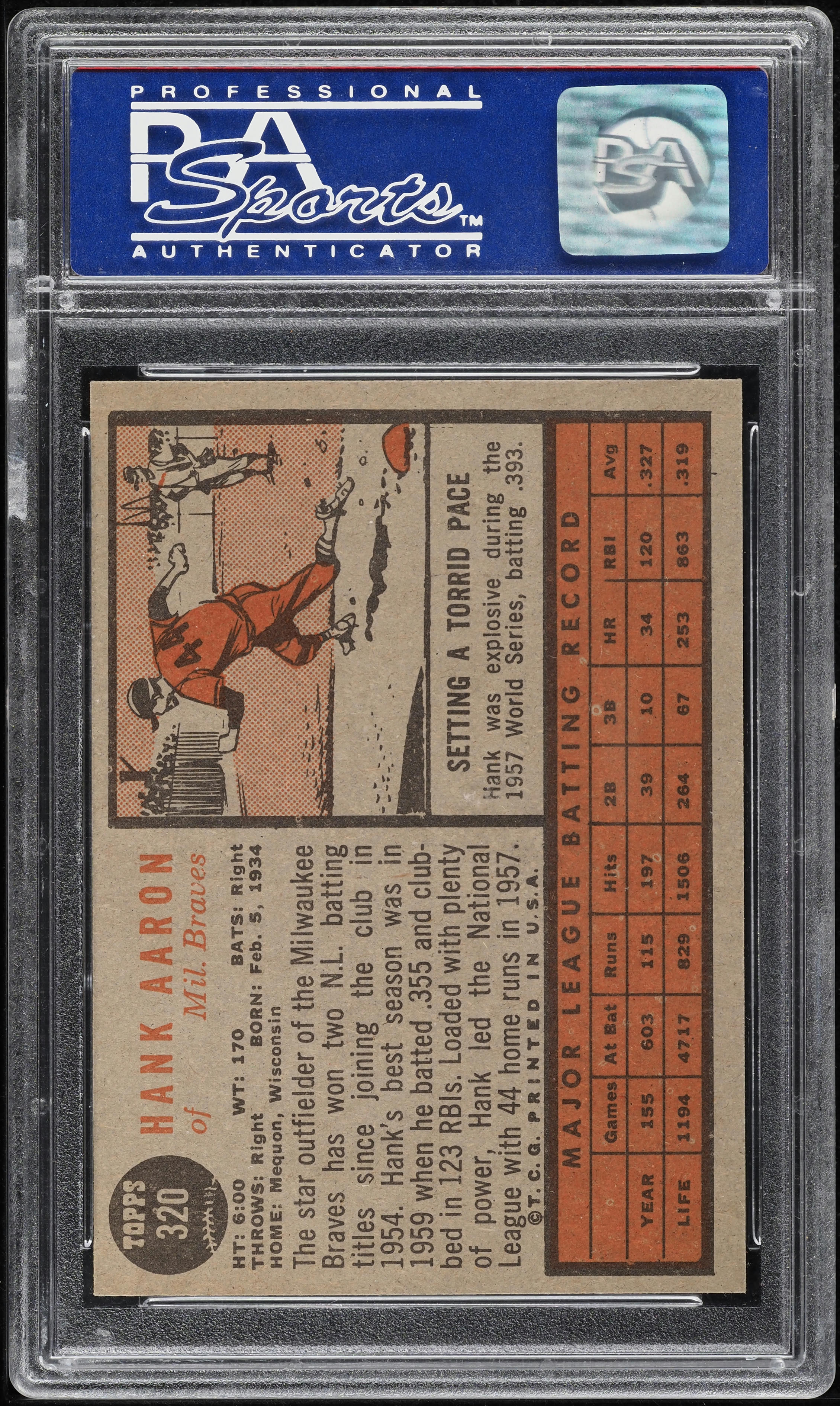 1962 Topps Hank Aaron #320 PSA 8 NM-MT