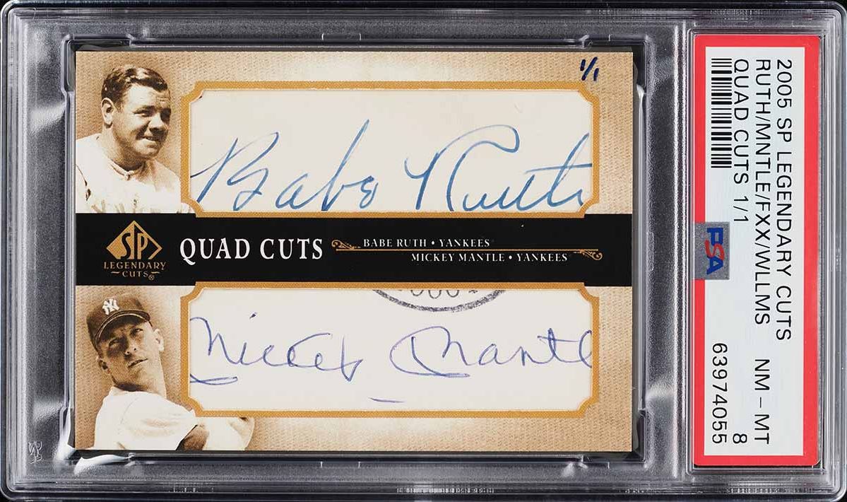 2005 SP Legendary Cuts Quad Babe Ruth Mickey Mantle Williams Foxx AUTO 1/1 PSA 8