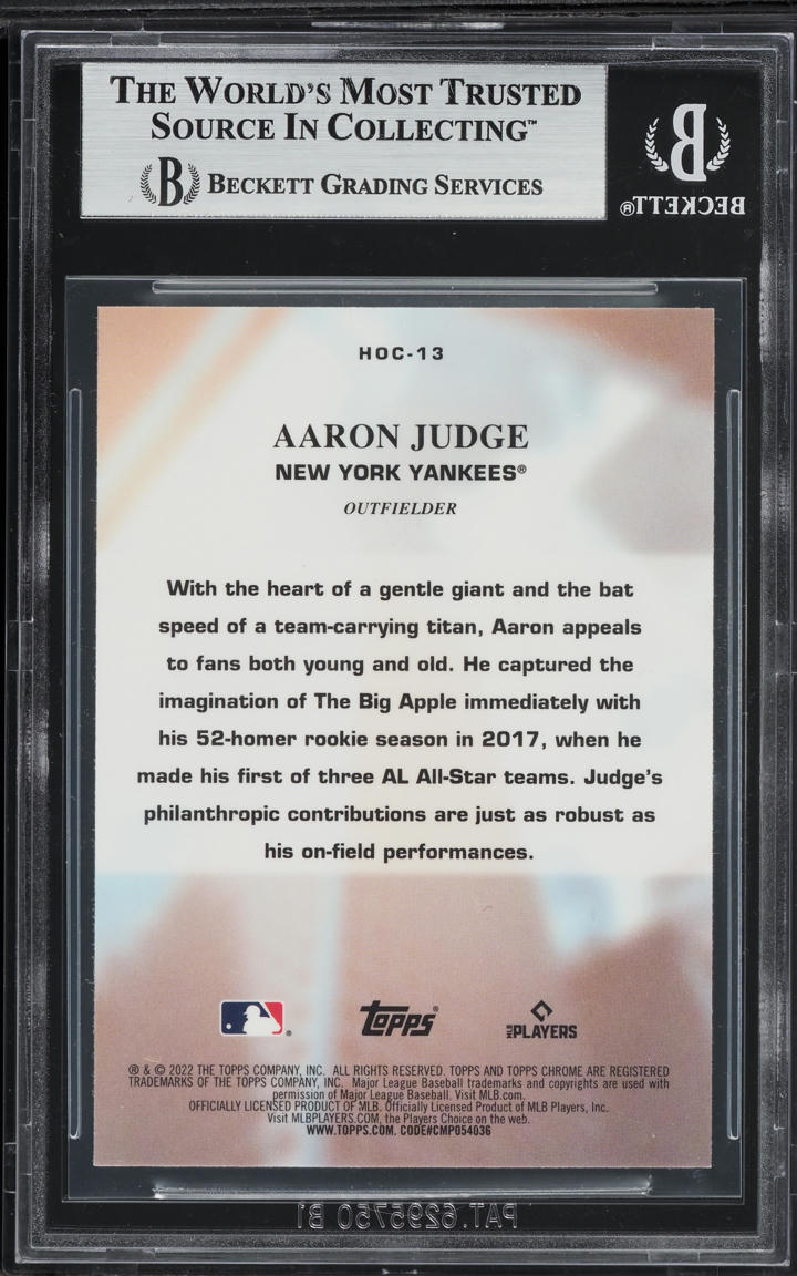 2022 Topps Chrome Heart Of The City Aaron Judge #HOC13 BGS 9 MINT