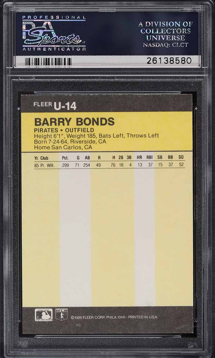 1986 Fleer Update Barry Bonds ROOKIE #U-14 PSA 9 MINT