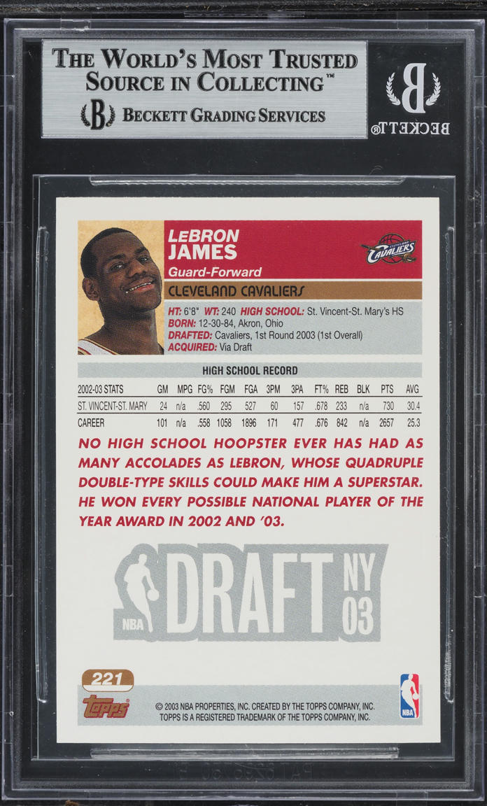 2003 Topps 1st Edition LeBron James ROOKIE #221 BGS 8.5 NM-MT+