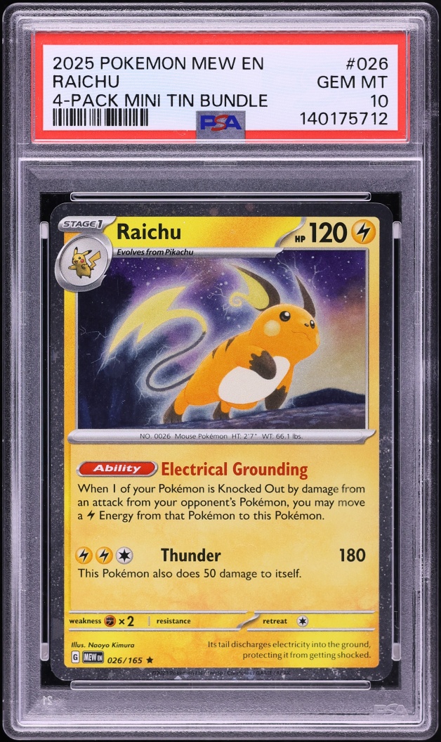 2025 Pokemon Scarlet & Violet Promo 4-Pack Mini Tin Bundle Raichu #026 PSA 10 GEM MINT