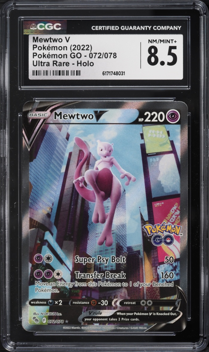 2022 Pokemon Sword & Shield GO Full Art Mewtwo V #72 CGC 8.5 NM-MT+