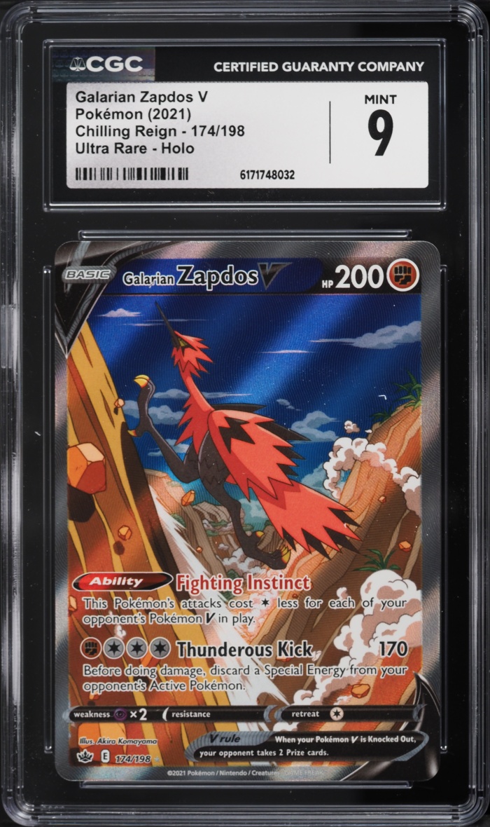 2021 Pokemon Sword & Shield Chilling Reign Alt Art Galarian Zapdos V #174 CGC 9 MINT