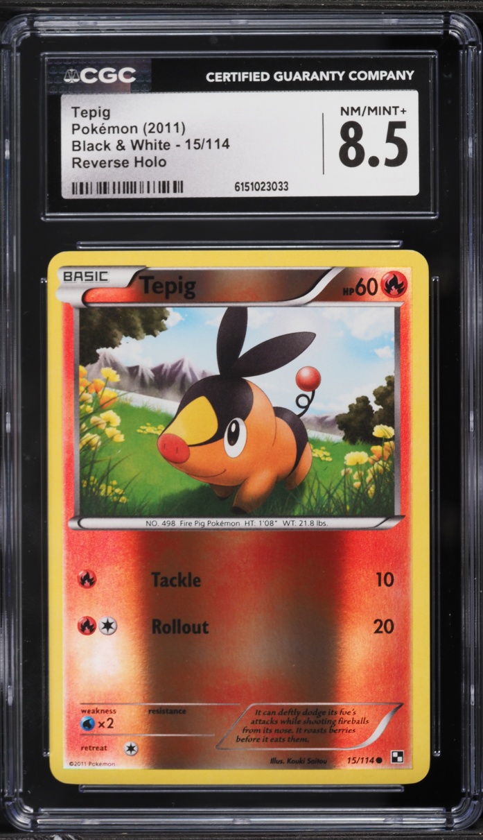 2011 Pokemon Black & White Reverse Holo Tepig #15 CGC 8.5 NM-MT+