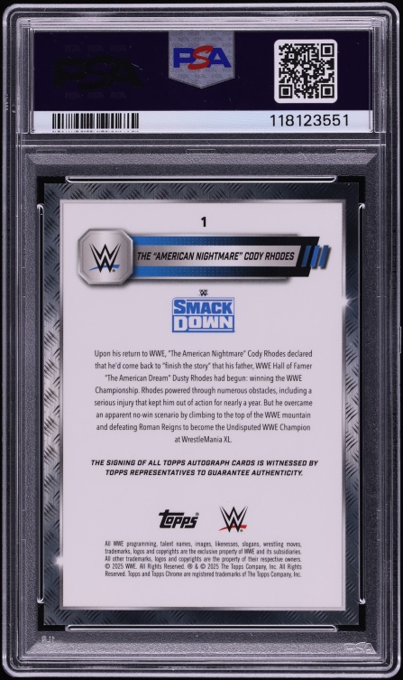 2025 Topps Chrome WWE Gold Refractor Cody Rhodes AUTO /50 #1 PSA 9 MINT