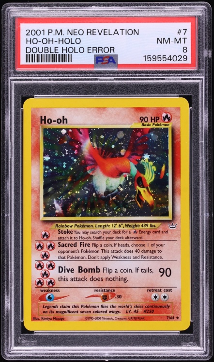 2001 Pokemon Neo Revelation Double Holo Error Ho-Oh #7 PSA 8 NM-MT