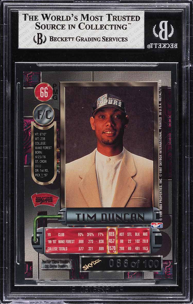 1997 Metal Universe Precious Metal Gems Tim Duncan PMG RED ROOKIE /100 ...
