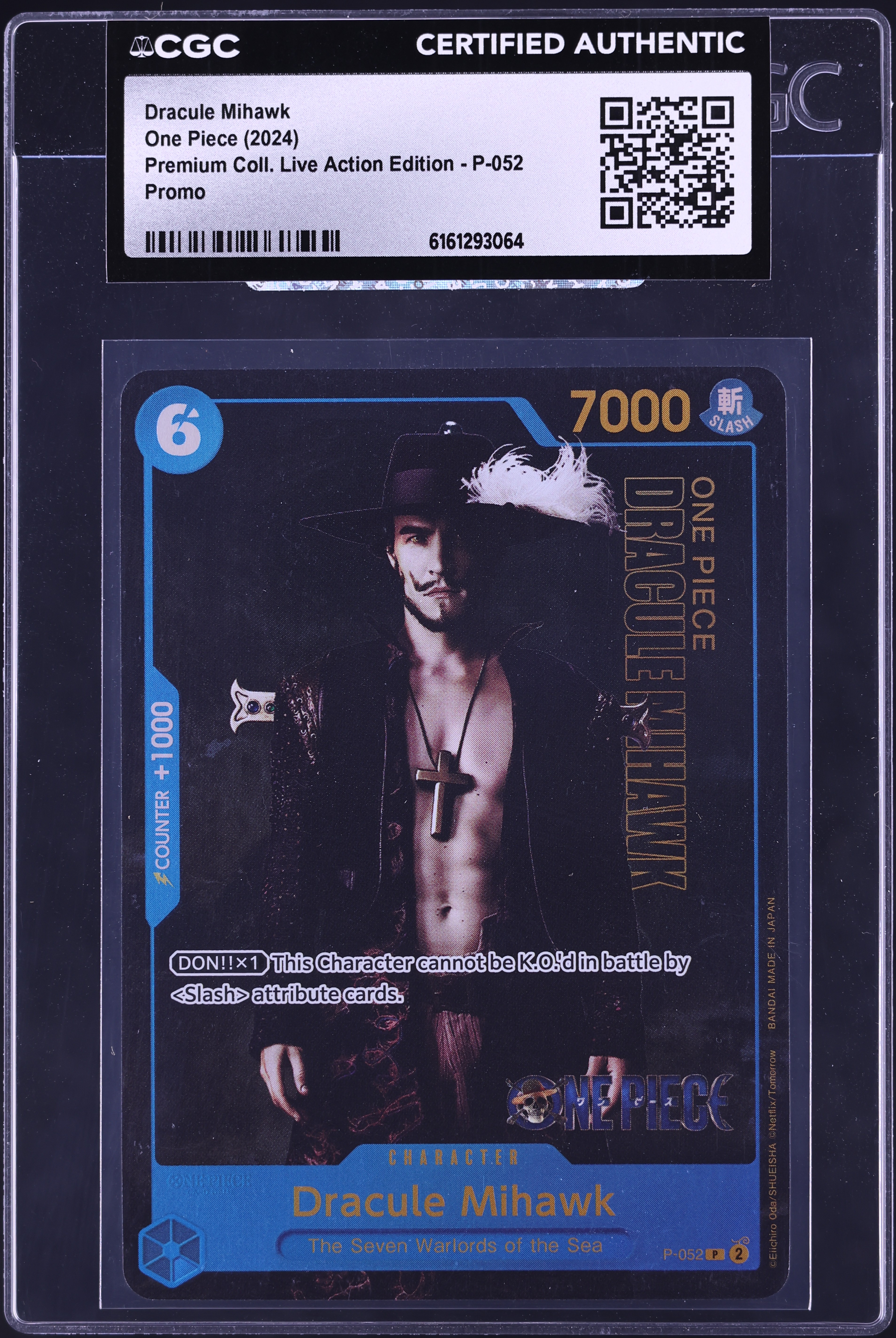 2024 One Piece Promo Premium Live Action Edition Alt Art Dracule Mihawk #P-052 CGC AUTH
