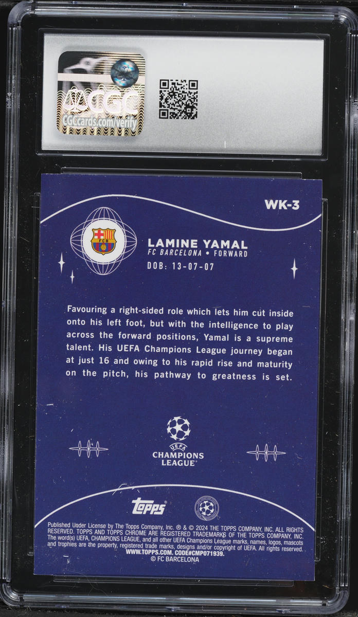 2023 Topps Chrome UEFA Club Competitions Wonderkids Lamine Yamal ROOKIE #WK-3 CGC 10 GEM MINT