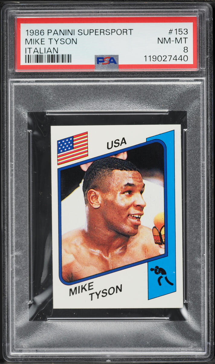 1986 Panini Supersport Italian Mike Tyson ROOKIE #153 PSA 8 NM-MT