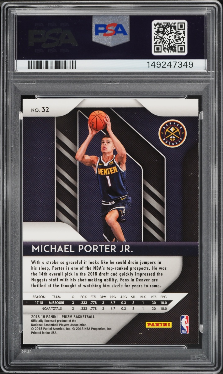 2018 Panini Prizm Michael Porter Jr. ROOKIE #32 PSA 10 GEM MINT